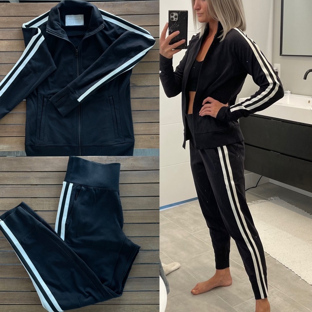 Athleta Venice Side Stripe Athletic Set Jogger & Jacket Black Women Size Small